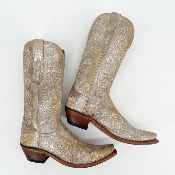 Lucchese Women’s 8.5 Stone Metallic Python Suede Snip Toe Cowgirl Western Boots - Picture 3 of 11